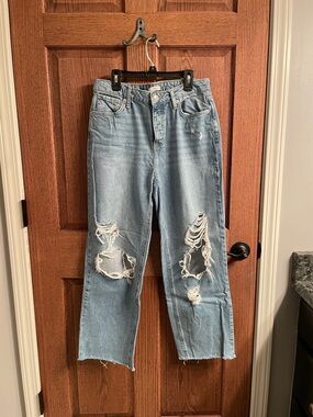 Forever 21 Light Blue Distressed Straight-Leg Jeans